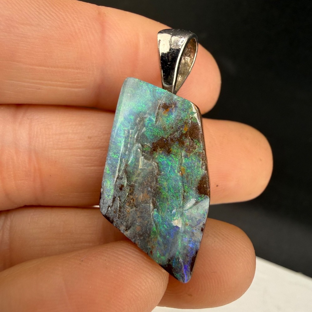 Vintage Polished Stone Pendant Blue Sterling Silver Bale